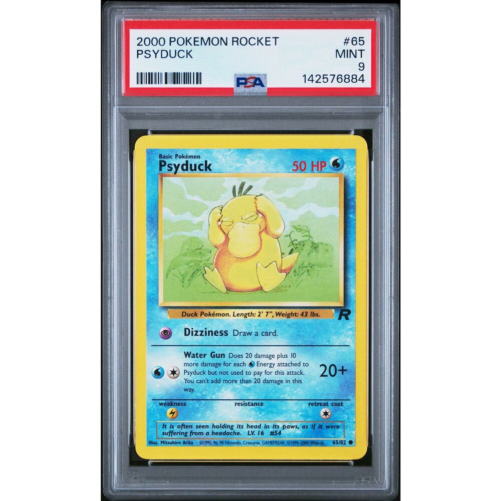 PSA 9 MINT Psyduck 65/82 Pokémon 2000 Team Rocket Unlimited Common Graded Card